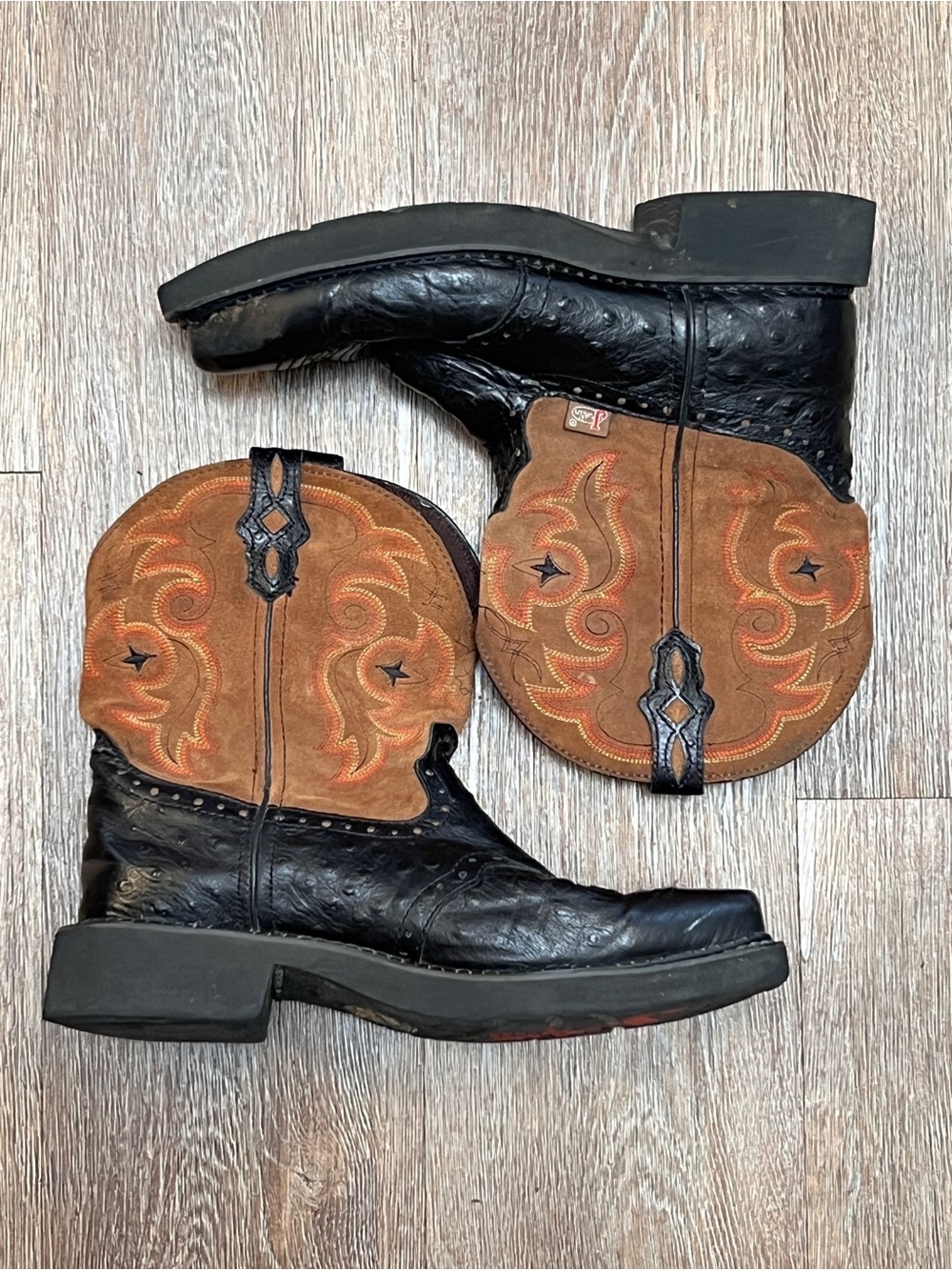 Justin Gypsy L9968 Western Cowgirl Boots Ostrich Print Black Tan | Size: 8B